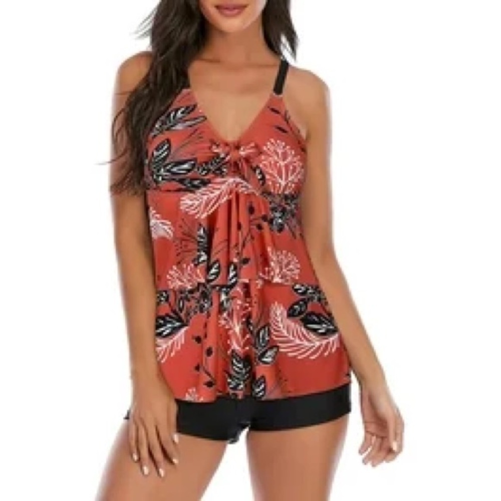 Floral Womens Tankini High Waisted Bathing Suit Set